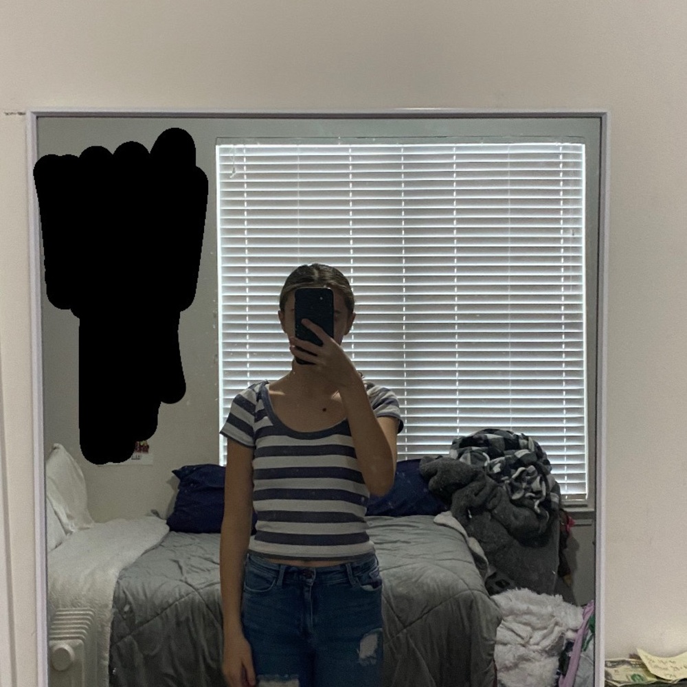 Hollister Navy and White Striped Crop Top